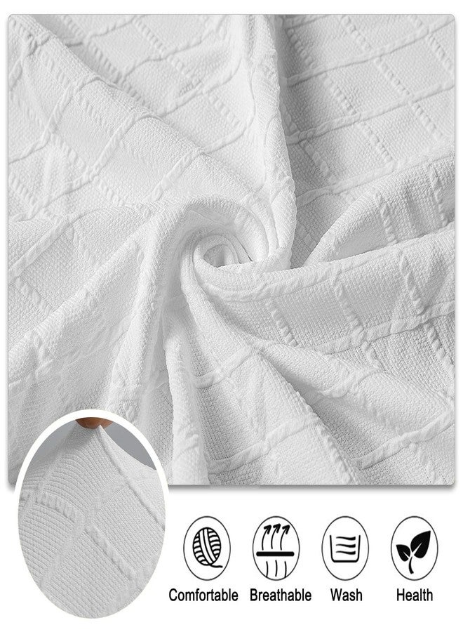 Lebaley Stretch Jacquard Ottoman & Bench Cover Removable Washable Slipcover for 42-54 inch Rectangular Benches, Bar Stools, and Dining Room Chairs (Fits 14-18" Wide),White - Image 2